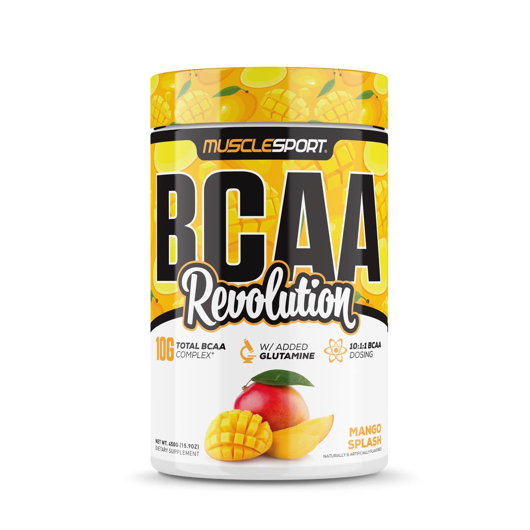 Musclesport BCAA Revolution Mango Splash – Intra-Workout Amino Acid Powder (30 Servings) for Men & Women