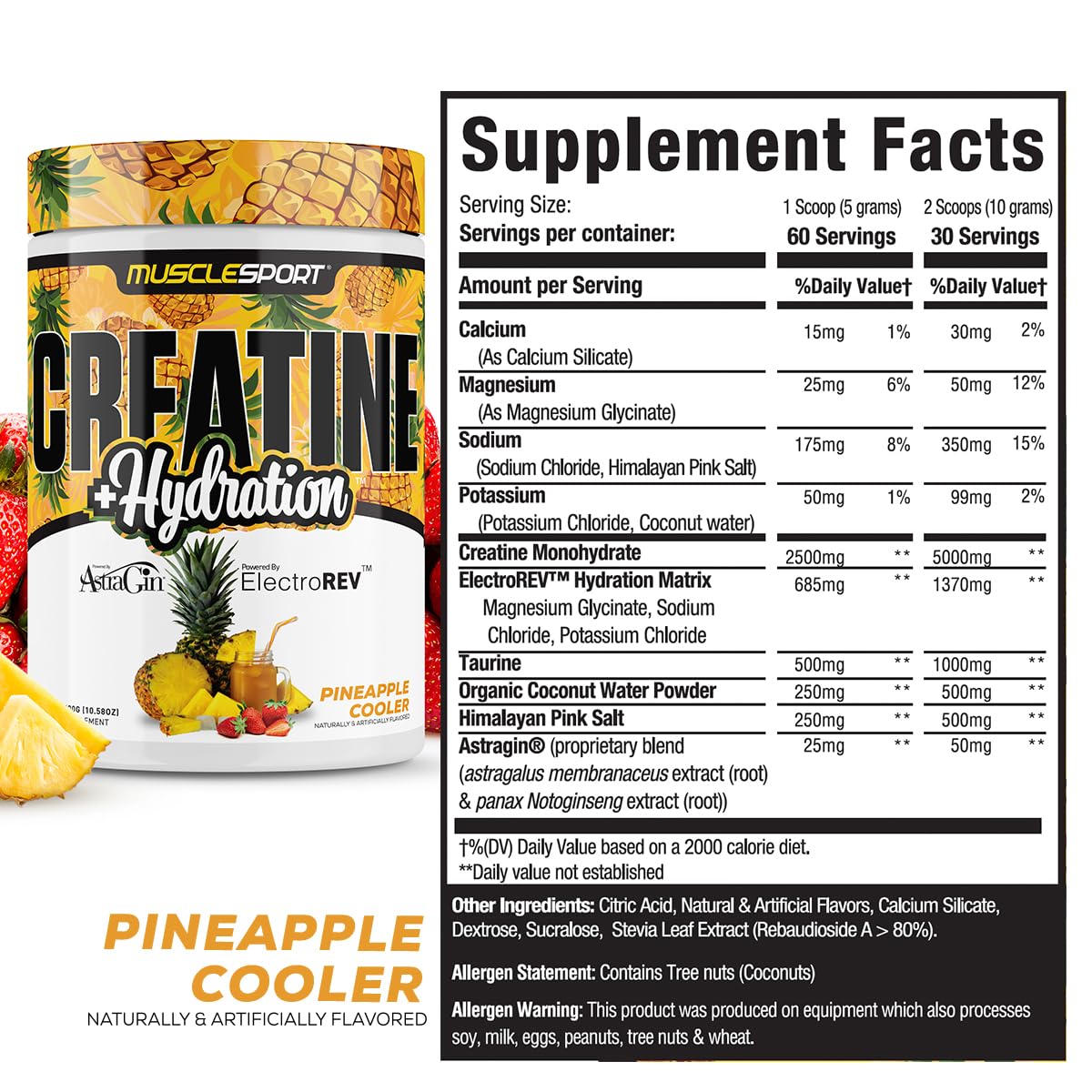 Musclesport Creatine Hydration 300g – Pineapple Cooler | 5g Creatine per Serving