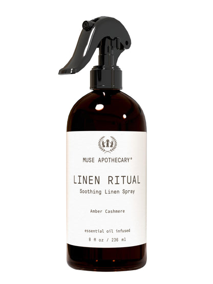 Muse Apothecary Linen Ritual Linen Mist – Aromatherapy Essential Oils, 8 oz Amber Cashmere