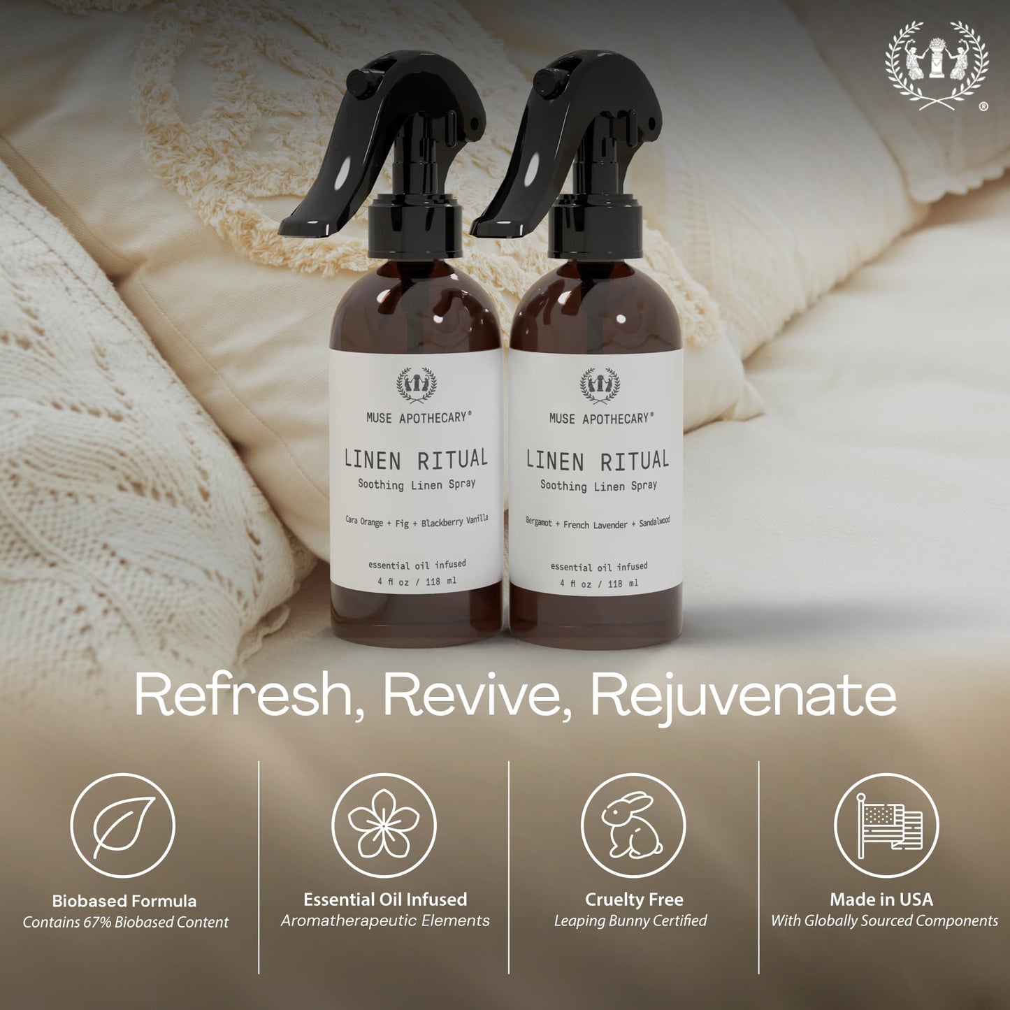 Muse Apothecary Linen Ritual Mist – Bergamot, Lavender & Sandalwood (2 Pack)
