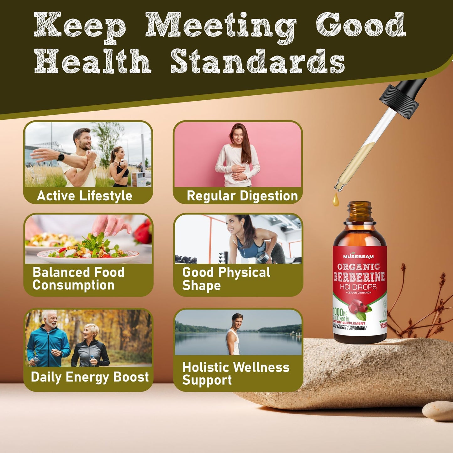 Musebeam Berberine HCL Drops 1000mg – 5-in-1 Cinnamon, Turmeric, Milk Thistle & Artichoke | Vegan, Sugar-Free, Gluten-Free 2 fl oz