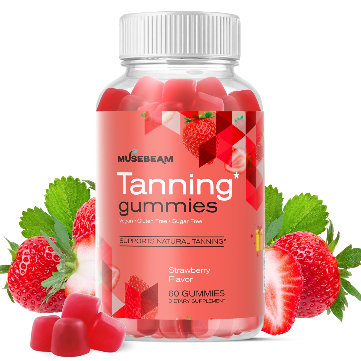 MuseBeam Tanning Gummies for Women – Sunless Self Tan, Strawberry Flavor, Sugar Free, Vegan