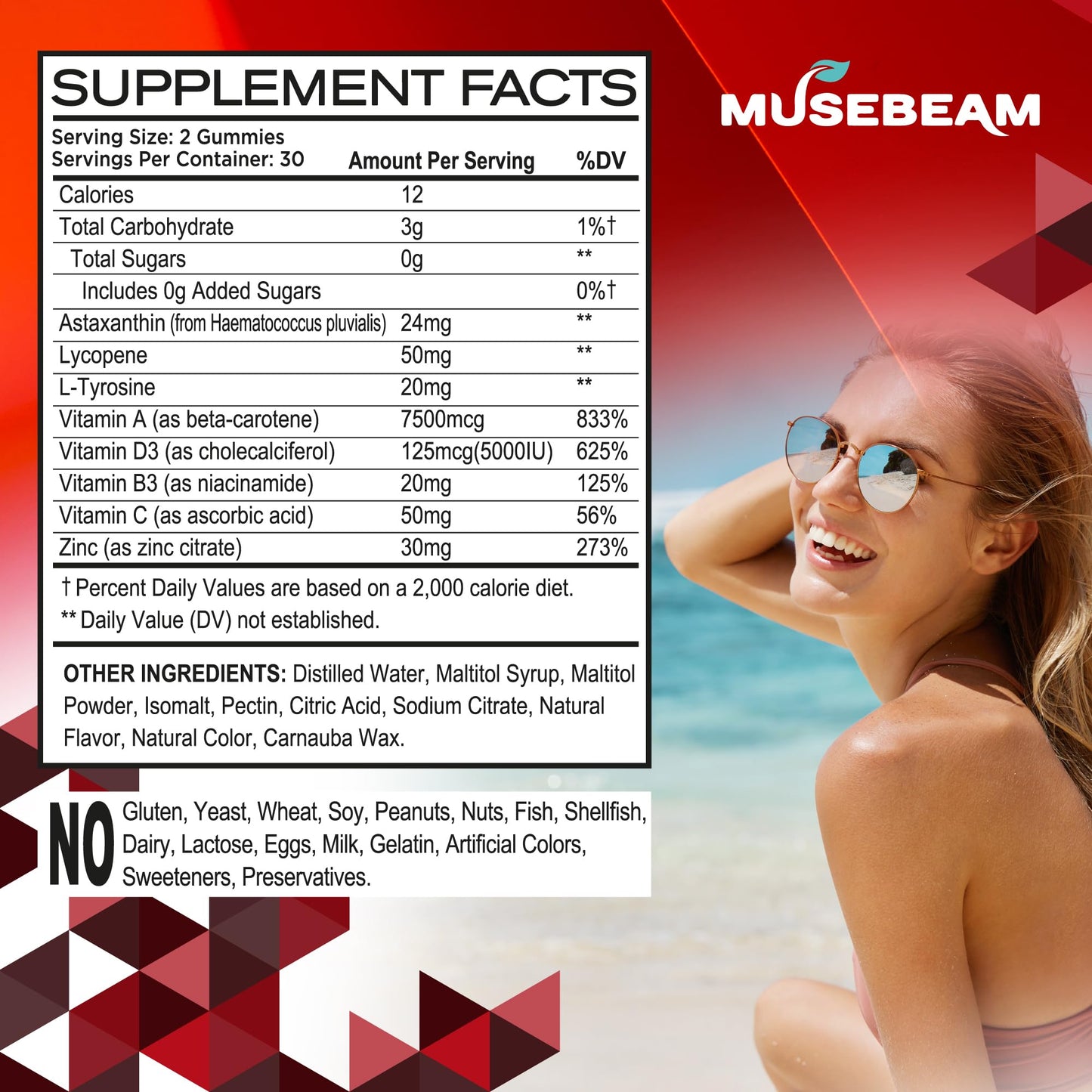 MuseBeam Tanning Gummies for Women – Sunless Self Tan, Strawberry Flavor, Sugar Free, Vegan
