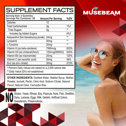 MuseBeam Tanning Gummies for Women – Sunless Self Tan, Strawberry Flavor, Sugar Free, Vegan