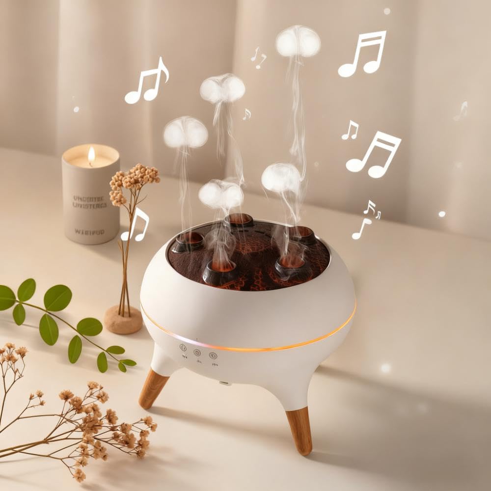 Mushroom Cloud Humidifier – Aromatherapy Diffuser with Jelly Fog & Sound-Activated Mode