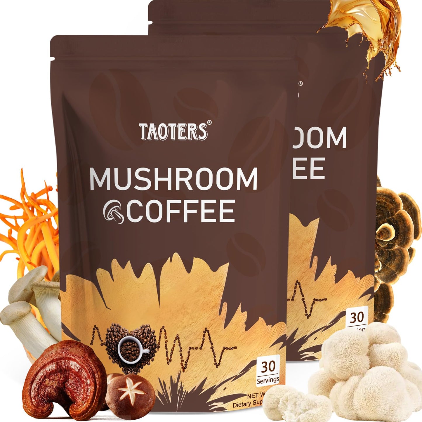 TAOTERS Mushroom Coffee 6-Mushroom Blend | Focus, Energy & Immunity | 2-Pack