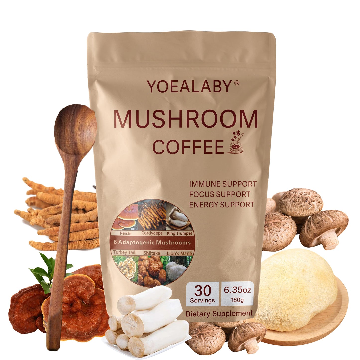 Mushroom Coffee Blend: 6 Adaptogenic Mushrooms + MCT Oil - 180g