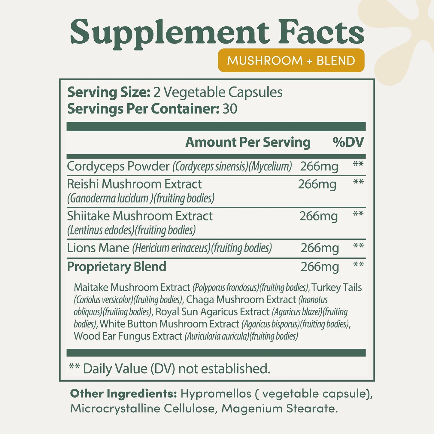 Mushroom Complex – Organic Lions Mane | Reishi | Cordyceps | Turkey Tail | Chaga | Maitake | Shiitake – Brain, Memory & Immune Support – Non-GMO, Gluten-Free - 60 Capsules