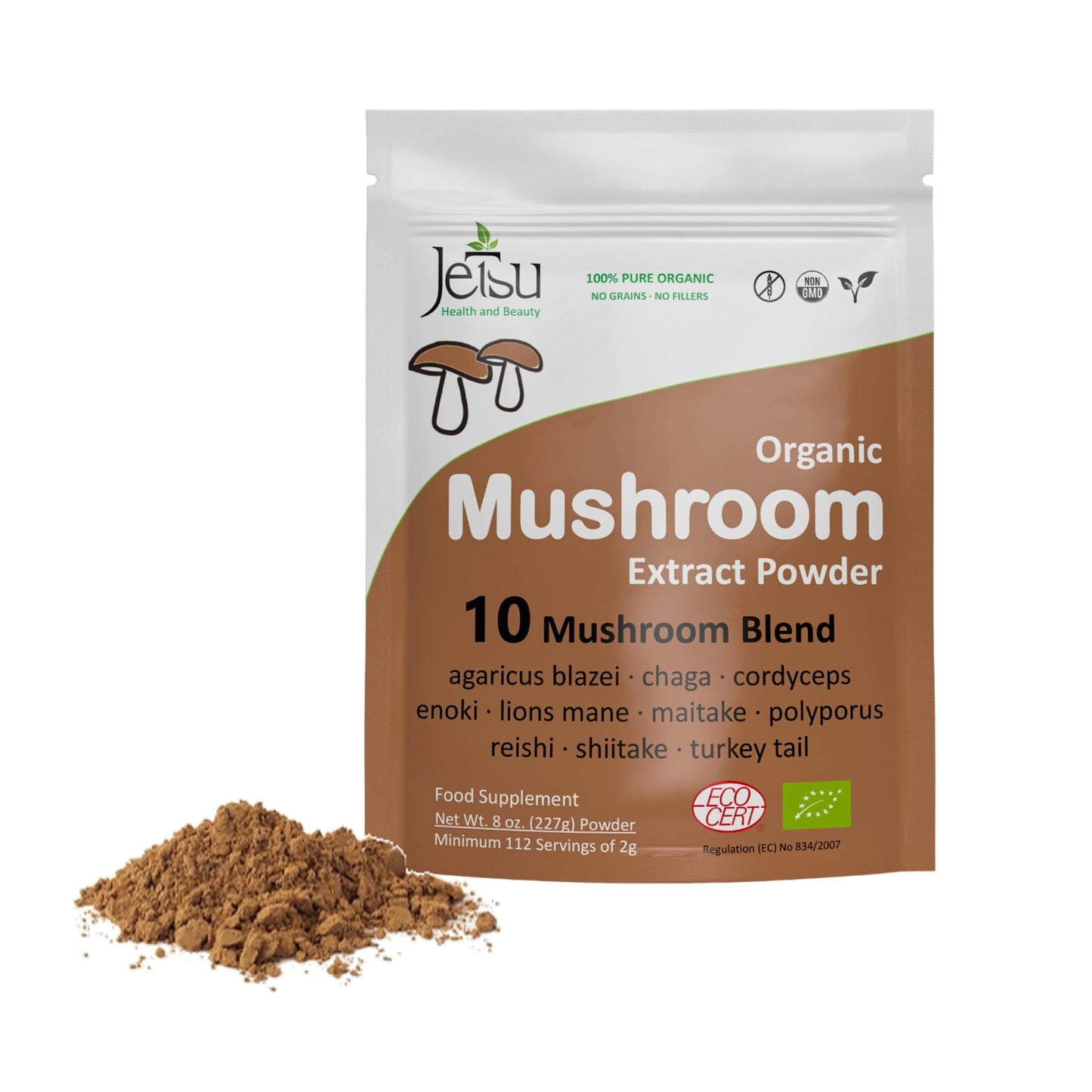 10-Blend Organic Mushroom Extract Powder - Lion's Mane, Cordyceps, Reishi