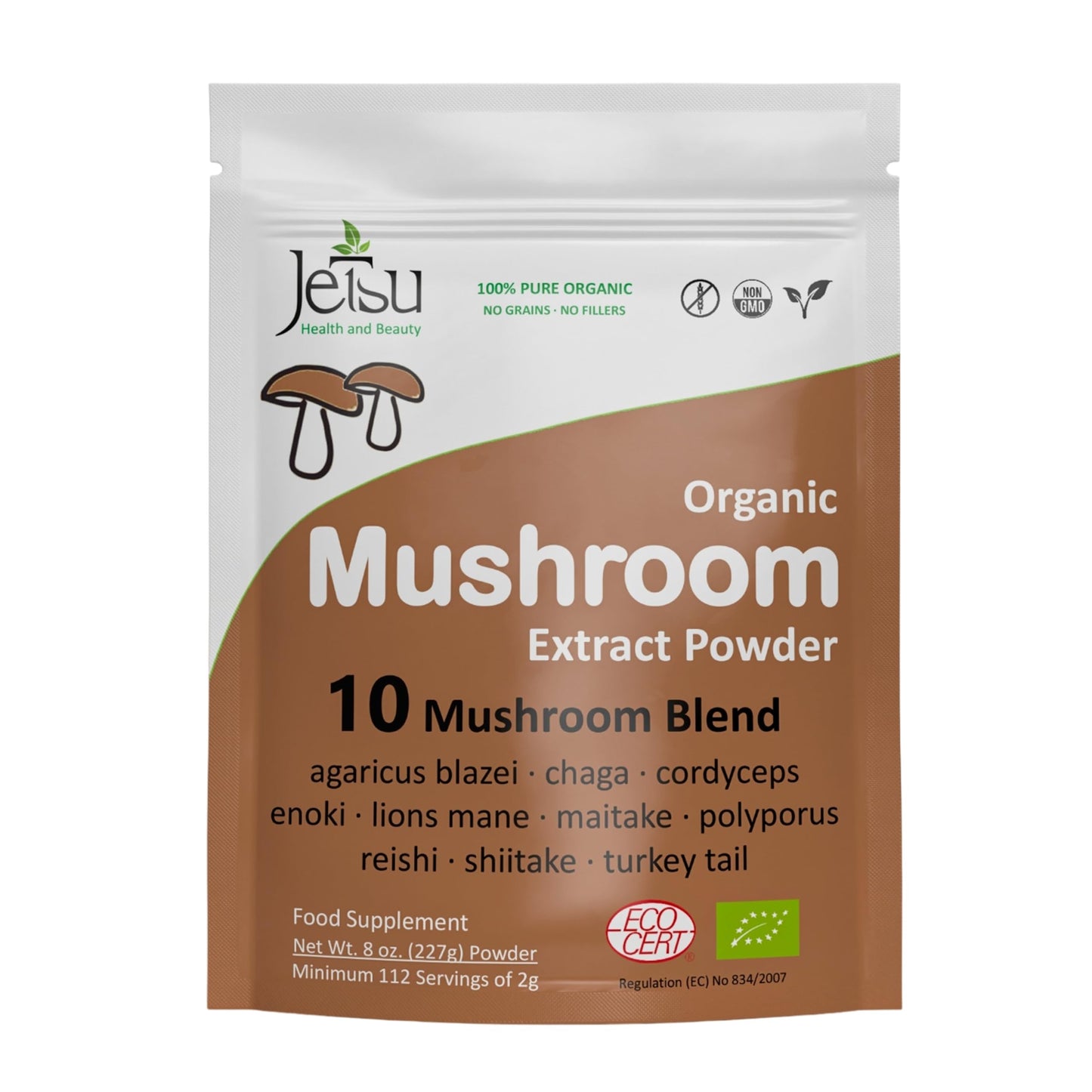 10-Blend Organic Mushroom Extract Powder - Lion's Mane, Cordyceps, Reishi