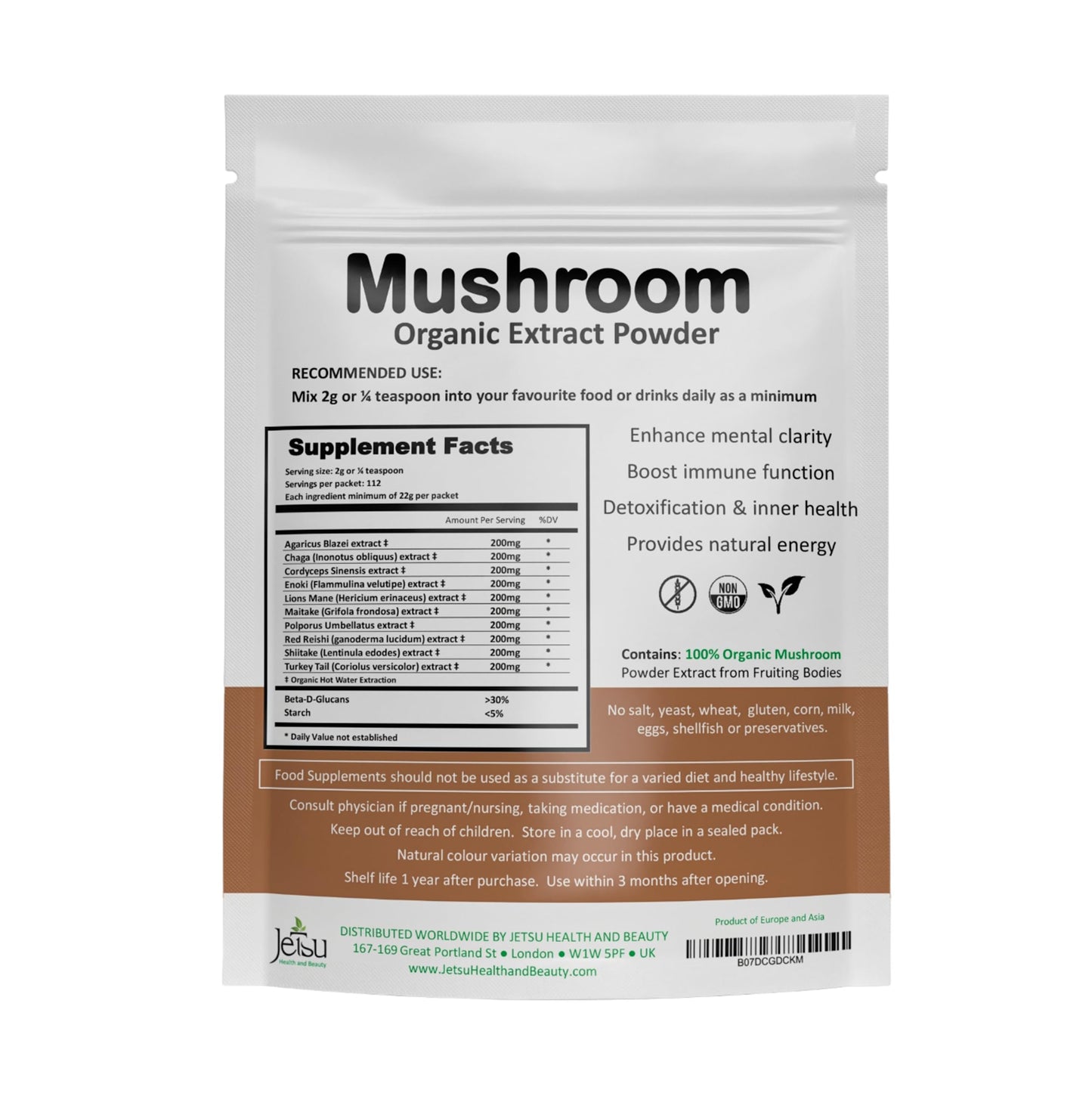 10-Blend Organic Mushroom Extract Powder - Lion's Mane, Cordyceps, Reishi