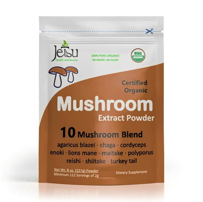 10-Blend Organic Mushroom Extract Powder - Lion's Mane, Cordyceps, Reishi