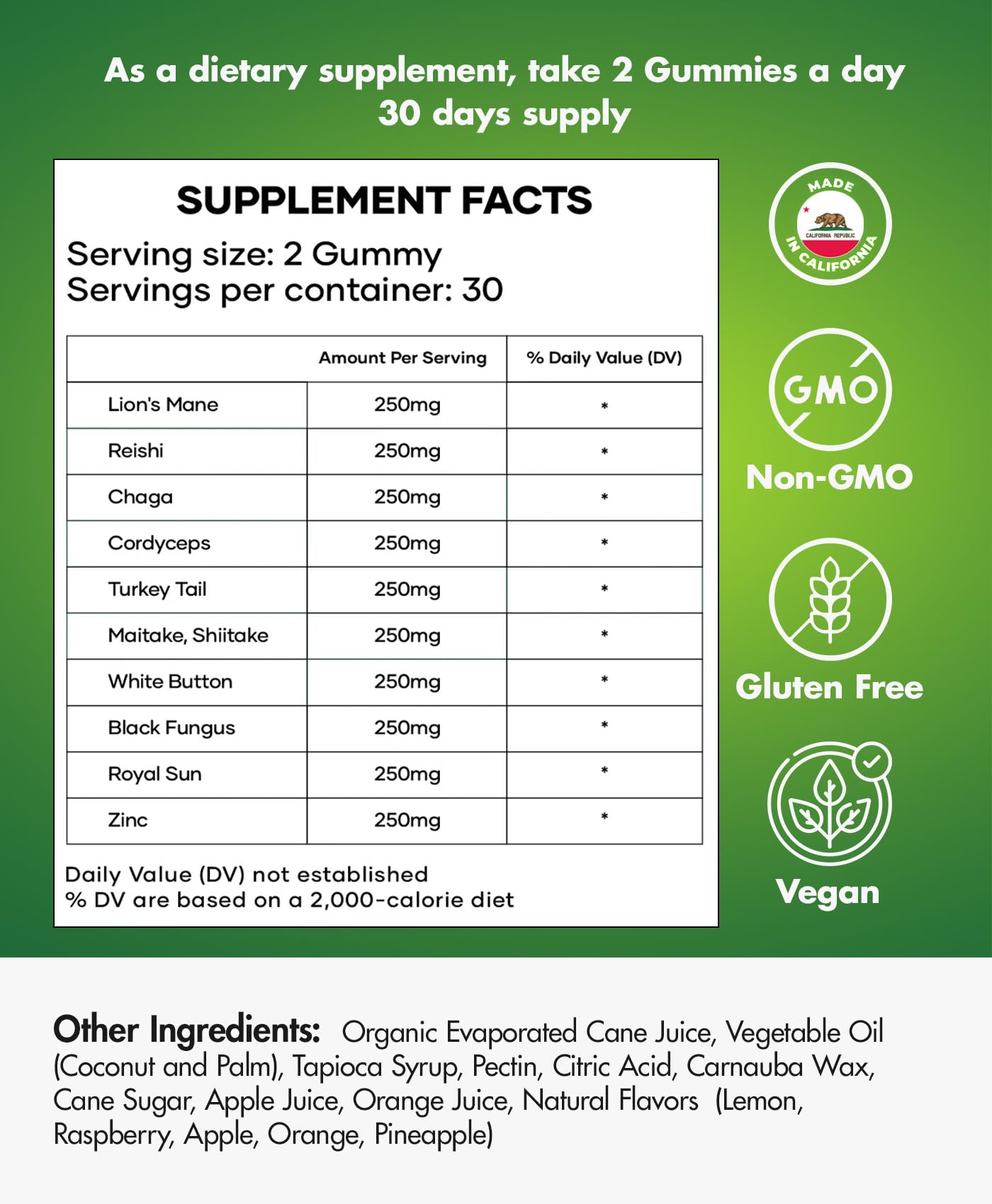 Mushroom Gummies – 10-Mushroom Complex (Lion’s Mane, Reishi, Chaga) – Fruity Vegan, Non-GMO, Gluten-Free – 3 Packs