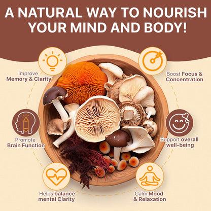 Mushroom Gummies for Adults - Lion's Mane, Reishi & Cordyceps - Vegan, 80 Servings