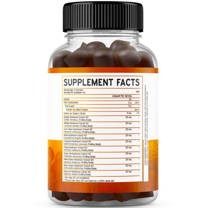 Mushroom Gummies 2500mg - 10-in-1 Focus & Brain Support | Vegan & USA Made