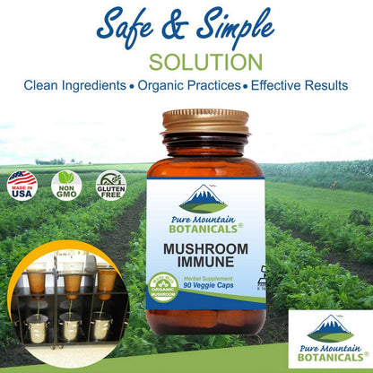 Pure Mountain Botanicals Mushroom Immune - 90 Kosher Capsules | 14 Medicinal Mushrooms