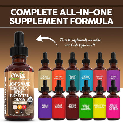 Clean Nutra Mushroom Liquid Drops | Lions Mane, Cordyceps, Reishi & Turkey Tail