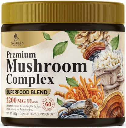Mushroom Powder 2200mg – 11-in-1 Organic Lion's Mane, Reishi, Cordyceps | 60 Servings
