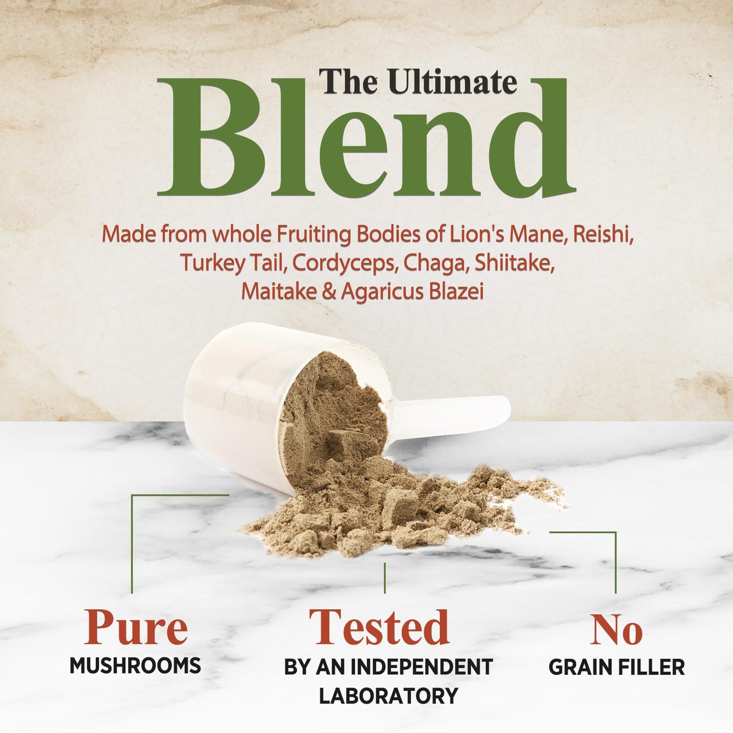 Mushroom Powder 2200mg – 11-in-1 Organic Lion's Mane, Reishi, Cordyceps | 60 Servings