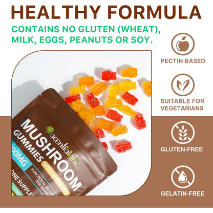 Lions Mane Mushroom Gummies Supplement Blend Organic Reishi, Cordyceps & More, Boosts Energy, Memory, Immunity - 80 Gummies (2)