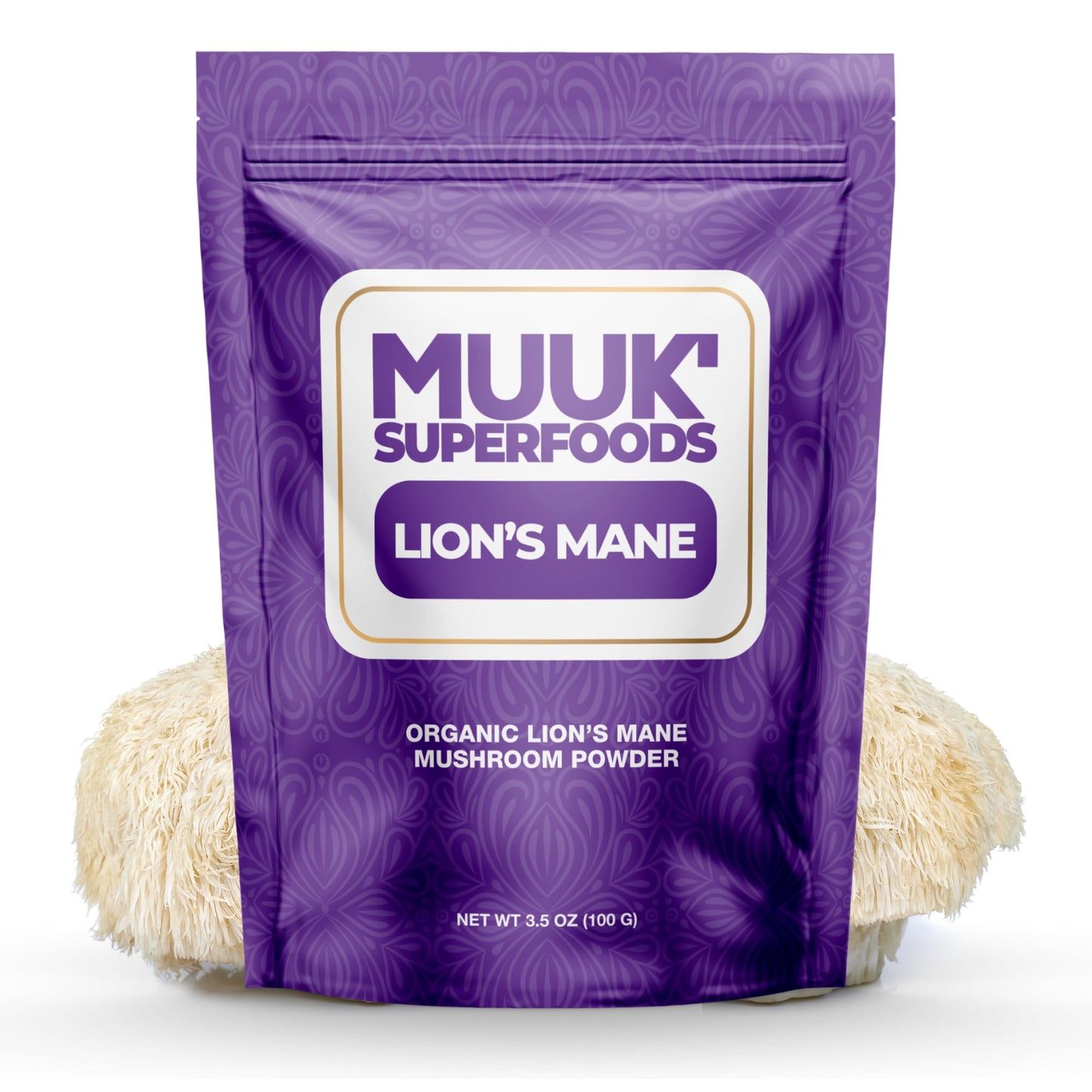 MUUK' SUPERFOODS | Pure Organic Lion's Mane Mushroom Powder | Brain-Boosting, USA-Made | 3.5 oz (100g), 60 Servings