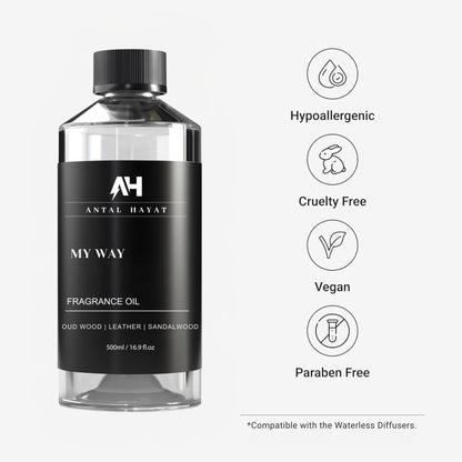 My Way 500mL Essential Oil Scent – Luxury Hotel-Inspired Aromatherapy (Sandalwood, Cedar, Iris)