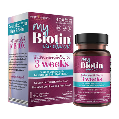 Purity Products MyBiotin ProClinical – 40x Soluble Biotin for Hair, Skin & Nails | 30 Veg Capsules