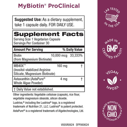 Purity Products MyBiotin ProClinical – Thicker Hair in Weeks, Smoother Skin | 90 Veg Capsules