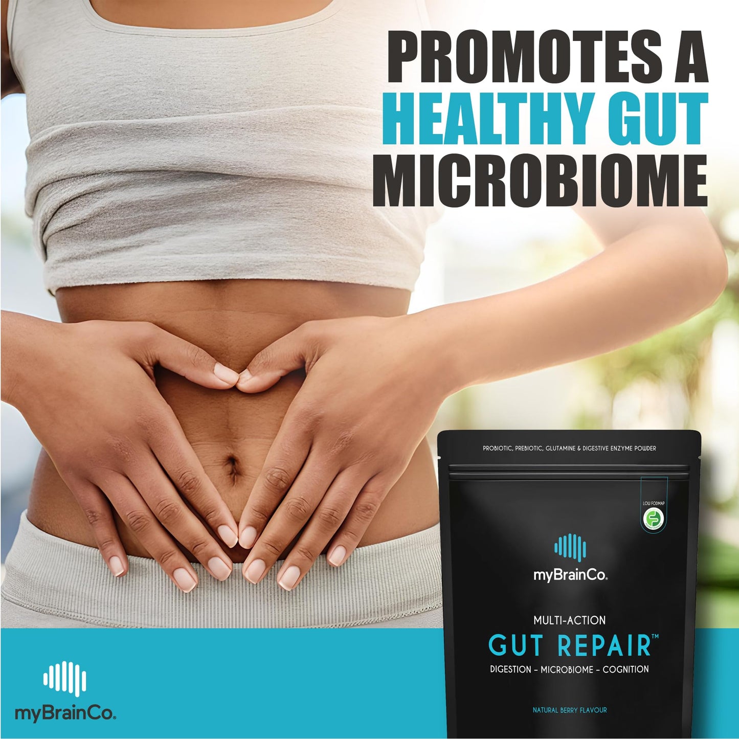 myBrainCo Gut Repair – Low FODMAP Digestive Support Powder with Probiotics, Enzymes & Glutamine (310g)
