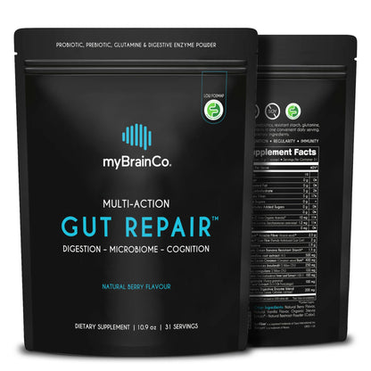 myBrainCo Gut Repair – Low FODMAP Digestive Support Powder with Probiotics, Enzymes & Glutamine (310g)