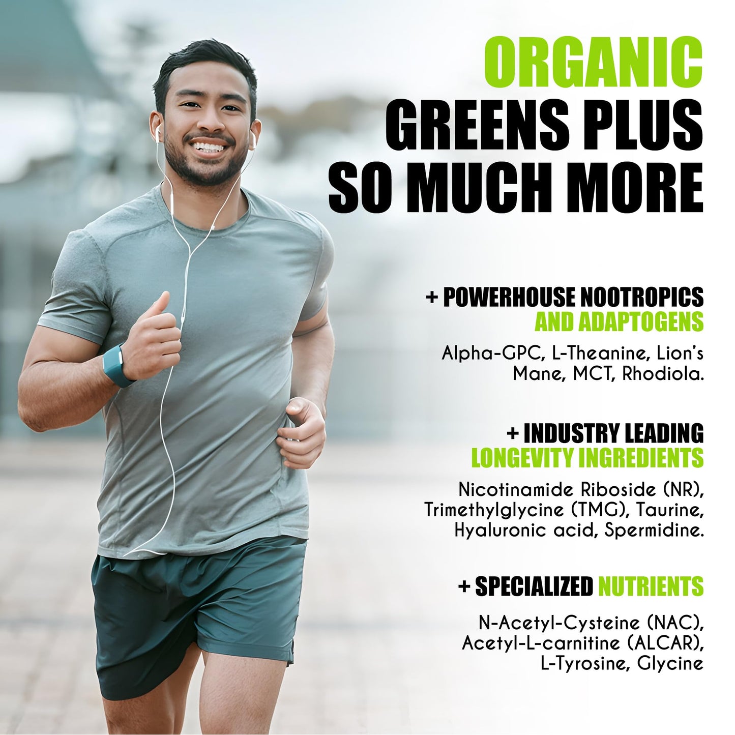 myBrainCo. Nootropic Greens — Premium Organic Brain, Body & Longevity Optimizer (15.9 oz)