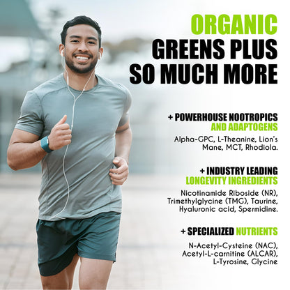 myBrainCo. Nootropic Greens — Premium Organic Brain, Body & Longevity Optimizer (15.9 oz)
