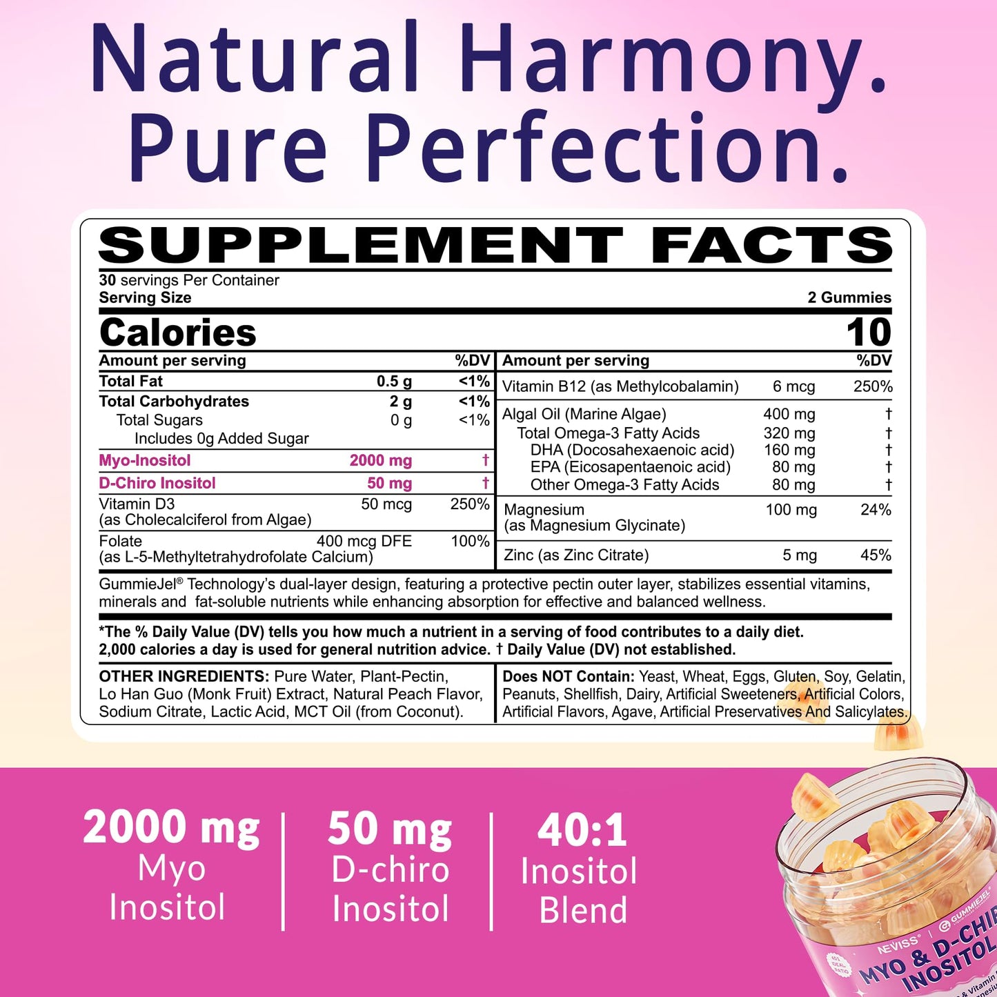 2 Pack Myo-Inositol & D-Chiro Inositol for Hormone Balance – Sugar Free Gummies (40:1) – Vegan