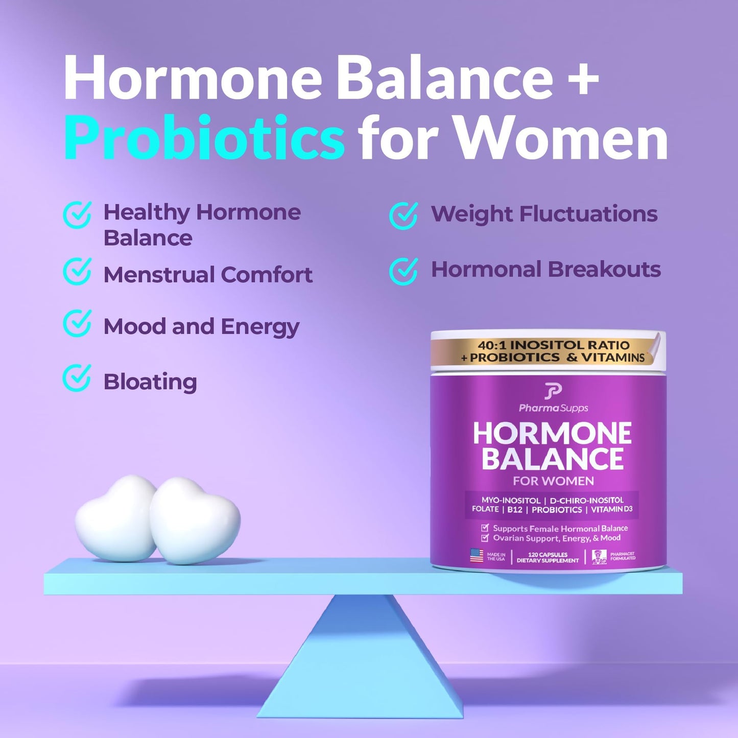 Hormone Balance for Women - PCOS & Menstrual Cycle Support | Myo-Inositol 40:1 Ratio