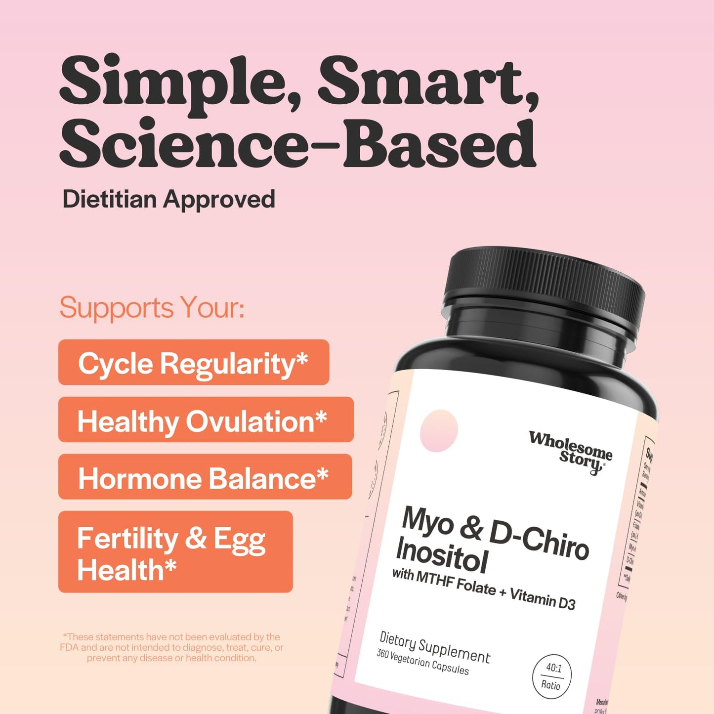 Wholesome Story Myo-Inositol & D-Chiro Inositol Capsules with MTHF Folate | Hormone Balance & Ovarian Support | Vitamin D3