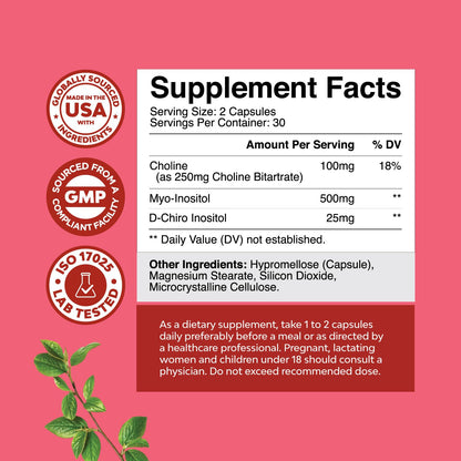 Myo-Inositol & D-Chiro Inositol for Women - Hormone Balance & Cycle Support - 60 Caps