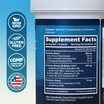 MyoActivo 60 Billion CFU Probiotic – 8 Strains, Prebiotics & Postbiotics