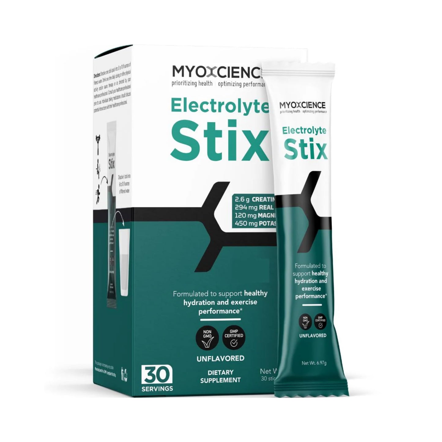 MYOXCIENCE Electrolyte STIX | Creatine Electrolyte Powder for Hydration & Recovery (Unflavored, 30 ct)