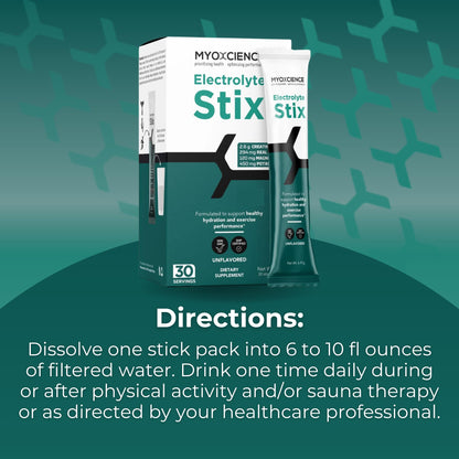 MYOXCIENCE Electrolyte STIX | Creatine Electrolyte Powder for Hydration & Recovery (Unflavored, 30 ct)