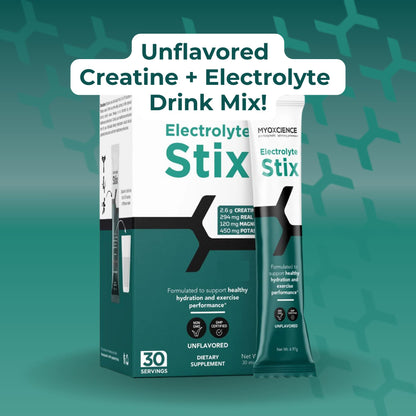 MYOXCIENCE Electrolyte STIX | Creatine Electrolyte Powder for Hydration & Recovery (Unflavored, 30 ct)