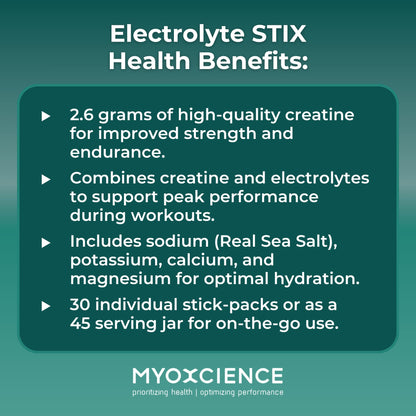 MYOXCIENCE Electrolyte STIX | Creatine Electrolyte Powder for Hydration & Recovery (Unflavored, 30 ct)
