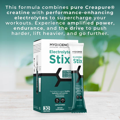 MYOXCIENCE Electrolyte STIX | Creatine Electrolyte Powder for Hydration & Recovery (Unflavored, 30 ct)