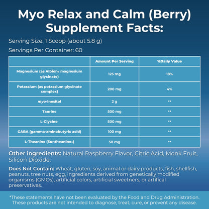 MYOXCIENCE Myo Relax & Calm | Sleep & Mood Support with Myo-Inositol, L-Theanine, Taurine, Magnesium & GABA | Berry Flavor | 60 Servings