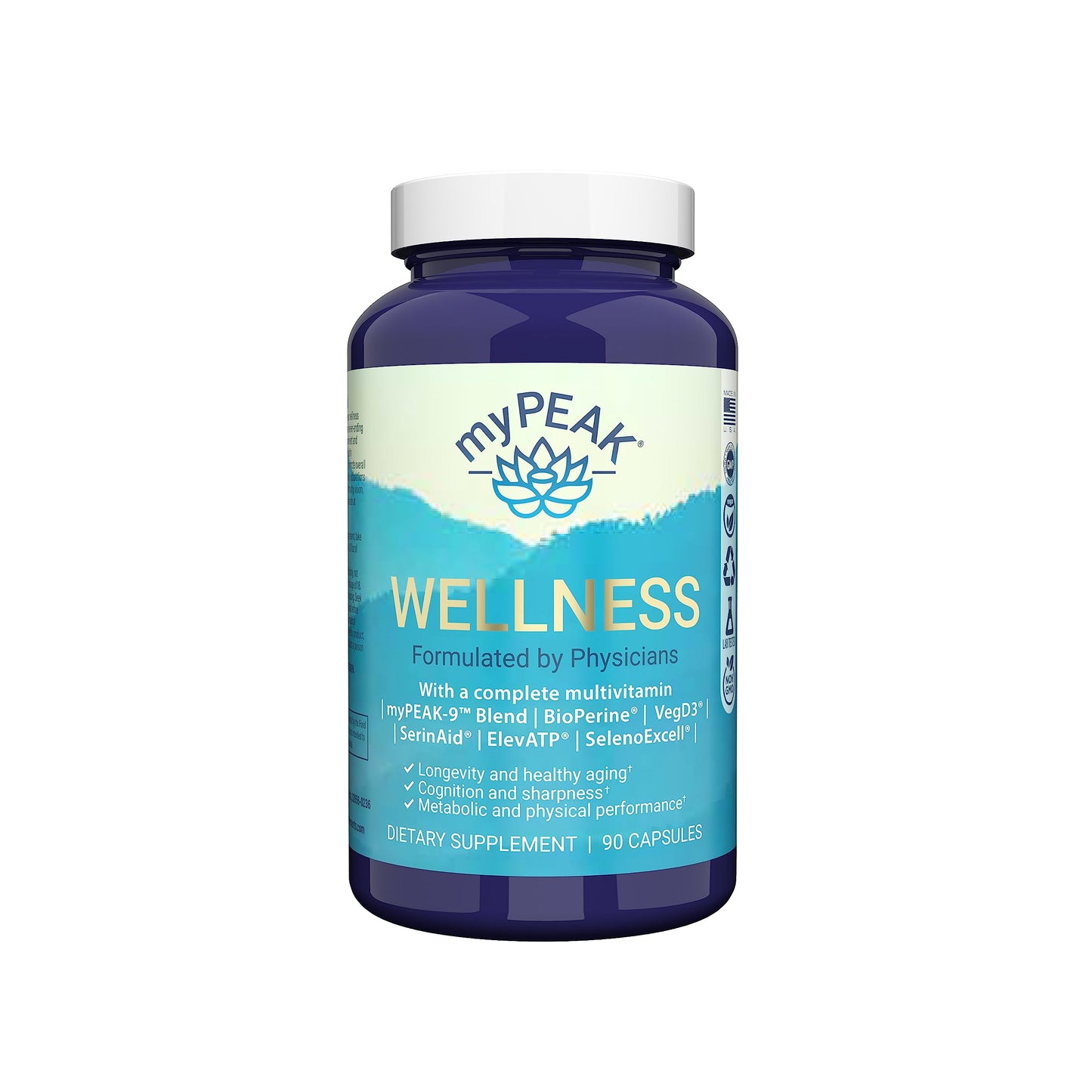 myPEAK Wellness Vegan Multivitamin – ElevATP, Astaxanthin, Iron & Alpha GPC (90 Count)