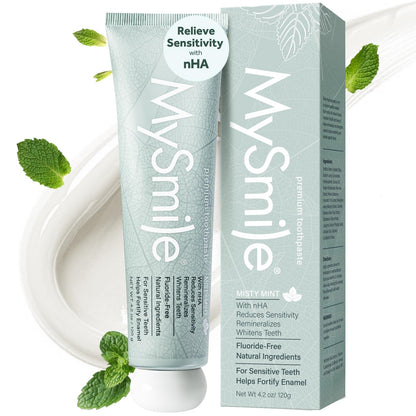 MySmile Fluoride Free Toothpaste with Nano Hydroxyapatite for Sensitive Teeth – Enamel Strength, Remineralization & Bright Teeth | Misty Mint 4.2oz