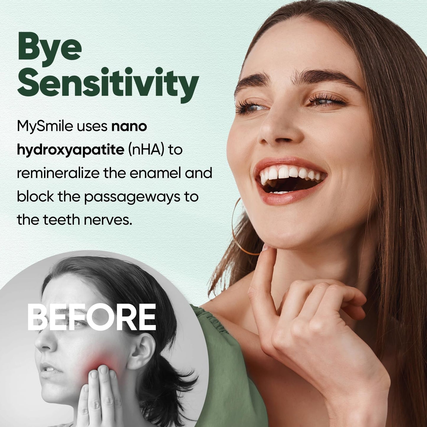 MySmile Fluoride Free Toothpaste with Nano Hydroxyapatite for Sensitive Teeth – Enamel Strength, Remineralization & Bright Teeth | Misty Mint 4.2oz