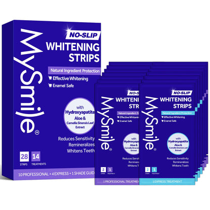 MySmile Teeth Whitening Strips - Hydroxyapatite-Infuse, Enamel-Safe, Non-Slip 14 Treatments Kit (28 Count)