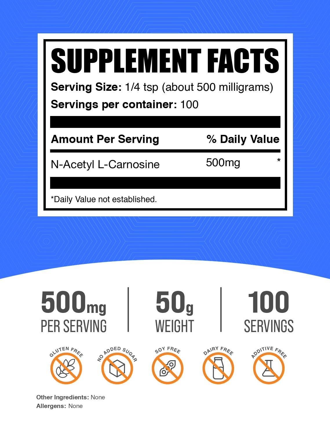 BulkSupplements N-Acetyl L-Carnosine Powder – 500mg per Serving, Gluten Free, 50g