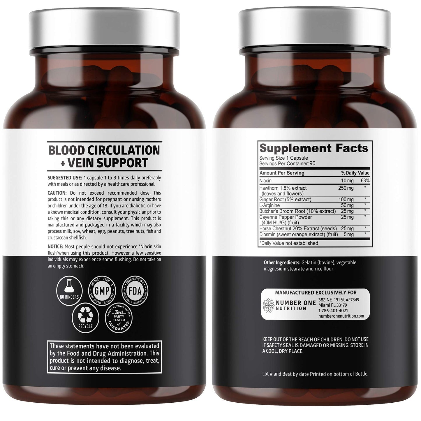Number One Nutrition Blood Circulation Supplement for Women & Men – 90 Caps
