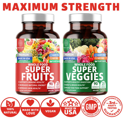 N1N Premium Super Fruits & Veggies Supplement – 180 Caps | Whole Food Nutrition